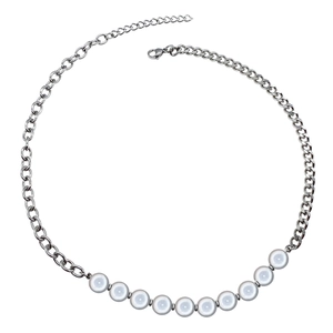 Collier de perles lumineuses pour hommes et femmes avec chaîne en métal argenté réglable