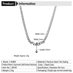 Collier boule asymétrique en acier inoxydable avec chaînes cubaines de 5mm et 7mm