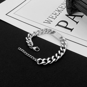 Bracciale a maglia cubana argento con piastra metallica quadrata per uomo e donna