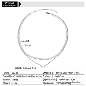 Double-layered 50cm titanium steel snake chain necklace with 4mm and 1.5mm width