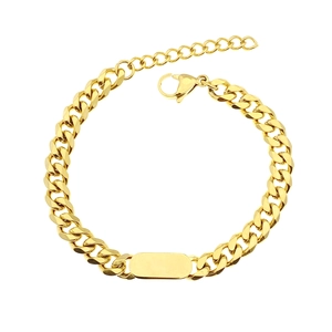 Bracciale a catena cubana dorata minimalista con placca in metallo personalizzabile e chiusura