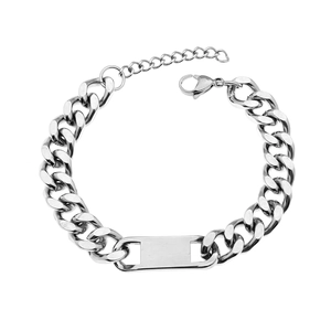 Bracciale unisex a catena cubana in acciaio inossidabile con piastra rettangolare liscia