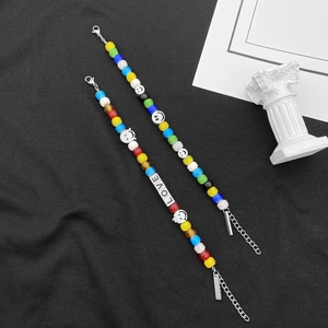 Bracelet hip-hop perles colorées avec smileys et perles carrées lettres LOVE