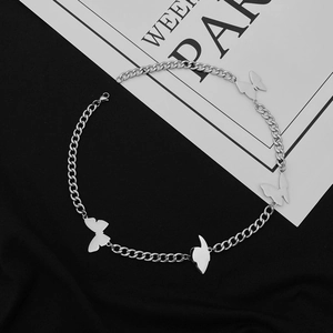 Minimalist Titanium Steel Butterfly Pendant Necklace For Women Men Silver Color Punk Style Curb Chain Choker Fashion Jewelry