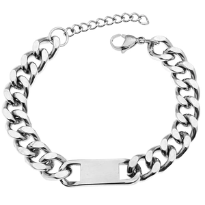 Bracciale Maglia Cubana Hip Hop Acciaio Inossidabile Piastra ID Quadrata Minimalista Regolabile Street Style Gioielli Unisex