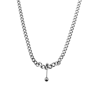 Collier Chaîne Cubaine Asymétrique en Acier Inoxydable pour Unisexe Hip Hop Minimaliste Pendentif Haltère Fermoir à Bascule Bijoux de Mode
