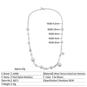 Titanium steel necklace with asymmetric pearls from 4mm to 10mm and 58cm chain length