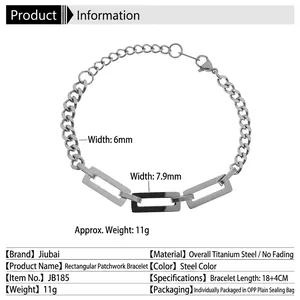 Titanium steel cuban chain bracelet featuring rectangular links with 18+4cm adjustable length