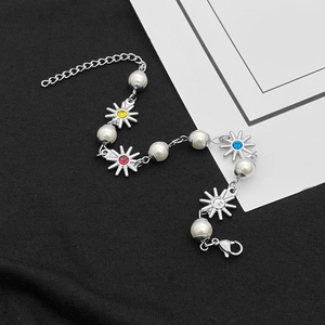 Bracciale Girasole Sorridente Acciaio Al Titanio Strass Colorati Perla Artificial Sintetica Gioielli Moda Per Uomo Donna