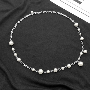 Retro Hip Hop Asymmetric Splicing Chain Necklace Stainless Steel And Imitation Artificial Pearls Punk Jewelry For Men Women