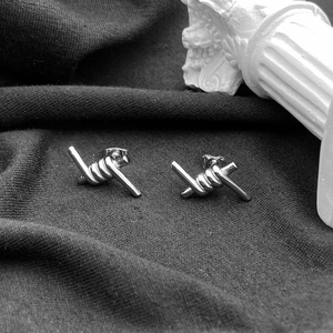 Punk style thorn wire stud earrings in silver stainless steel for men and women