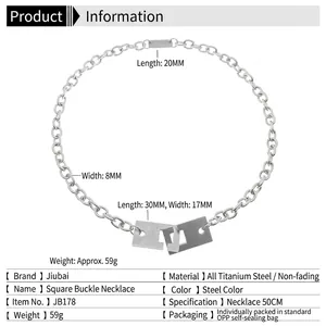 Industrial titanium steel chunky chain necklace with rectangular buckles for men and women