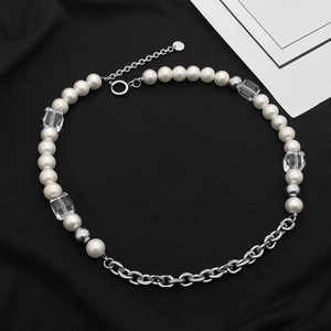 Collar hip hop de acero inoxidable con perlas de imitación y cuentas de acrílico Diseño geométrico minimalista para hombres y mujeres Joyas