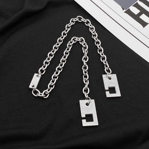 Mens hip hop titanium steel thick link chain necklace with square buckles on black fabric