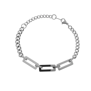 Titanium steel Cuban bracelet with geometric rectangular links and lobster clasp