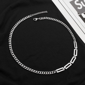 Hip Hop Titanium Steel Splicing Necklace Cuban Link Rectangle Chain Industrial Style Polished Punk Streetwear Unisex Jewelry