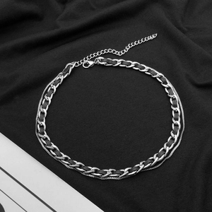 Collana a Doppio Strato in Acciaio al Titanio per Uomo Donna Hip Hop Punk Pelle Intrecciata Gioielli Streetwear Industriali