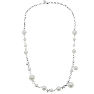 Hip hop style asymmetrical metal chain necklace with glass pearls for a retro chic look