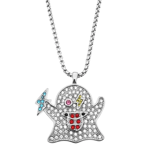 Collana Con Pendent Fantasma Iced Out Hip Hop Acciaio Inossidabile Catena Box Strass Multicolore Gioielli Uomo Donna