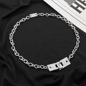 Industrial Titanium Steel Chunky Chain Necklace With Interlocking Geometric Rectangular Pendant Punk Hip Hop Style Men Women Jewelry