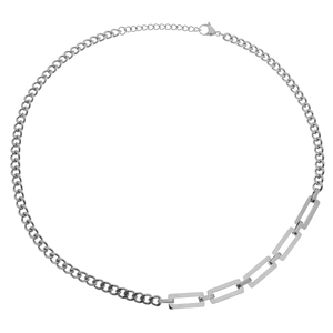 Unisex hip-hop silver titanium steel Cuban chain necklace with asymmetric toggle links