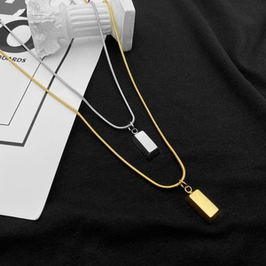 Collana con Pendente Rettangolare in Acciaio Inossidabile Minimalista per Uomo Donna Ciondolo a Colonna Quadrata Lucida Catena a Serpente Gioielli Regalo