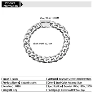 Bracelet gourmette vintage en acier titane argent et argent antique pour hommes et femmes