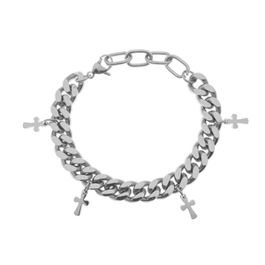 Bracciale unisex in acciaio inossidabile a maglia cubana con quattro ciondoli a croce