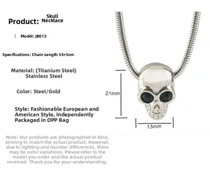 Detailed size specifications for skull pendant necklace with 55+5cm snake chain