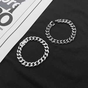 Bracelet Vintage à Maillons Cubains en Acier Inoxydable pour Hommes Femmes Hip Hop Grosse Chaîne Poli Argent Ancien Bijoux