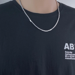 Minimalist geometric cube chain necklace in silver titanium steel for men and women