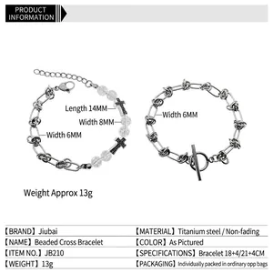 Ensemble de bracelets en acier titane avec perles craquelées et pendentif croix