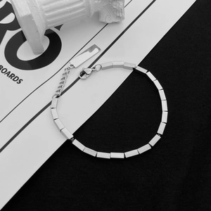 Minimalist geometric cube stainless steel link bracelet with lobster clasp and tag