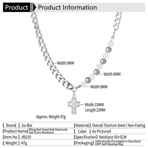 Collier à maillons cubains hip hop avec pendentif croix glacée et perles de verre