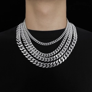 Collana multistrato in acciaio inossidabile argento lucido con maglia cubana unisex
