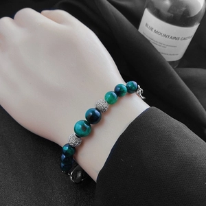 Bracelet hip-hop avec pierre œil de tigre et obsidienne, chaîne cubaine pour hommes et femmes