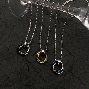 Ensemble de colliers pendentif à trois anneaux entrelacés en acier inoxydable poli pour homme