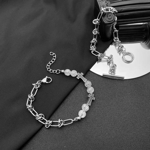 Ensemble de bracelets gothiques en acier titane avec croix et perles craquelées