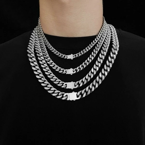 Set di collane a catena cubana in acciaio inossidabile argento per stile hip hop unisex