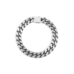 Bracciale a catena cubana in acciaio inossidabile argento lucido con chiusura rettangolare