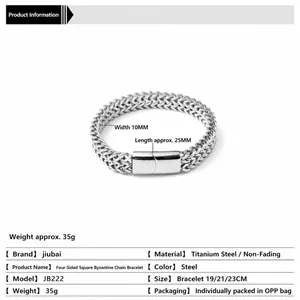 Men's 10mm stainless steel franco chain bracelet with secure magnet clasp in silver finish