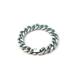 Hip-hop style Cuban link bracelet with blue-green gradient enamel and a square clasp