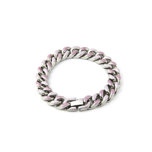 Hip hop Cuban link bracelet with reversible pink and blue starry enamel inlay for couples