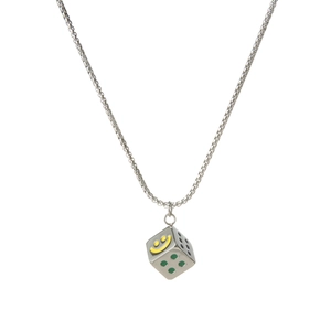 Polished titanium steel dice pendant necklace with smiley face for hip-hop streetwear style