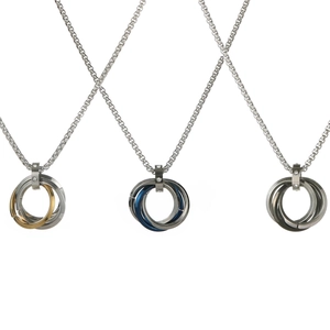 Collier Hip Hop en Acier Titane Cercles Entrelacés Strass Pavé Pendentif Trois Anneaux Bijoux Pour Hommes Femmes