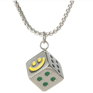 Hip Hop Titanium Steel Dice Pendant Necklace With Smiley Face Pattern Polished Box Chain For Men Women Trendy Jewelry Gift