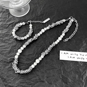 Minimalist Titanium Steel Cat Eye Stone Necklace Bracelet Unisex Hand Woven Irregular Chain Geometric Jewelry For Couples