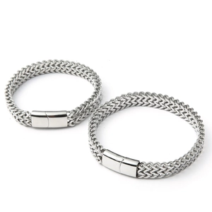 Men Titanium Steel Woven Wheat Chain Bracelet Trendy Stainless Steel Square Franco Link Magnetic Clasp Biker Jewelry
