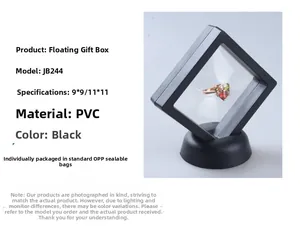 Black 3D floating jewelry display box with transparent film and round base for rings
