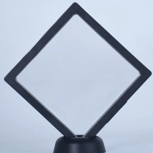 Black PE film suspension jewelry display box with square frame and round base
